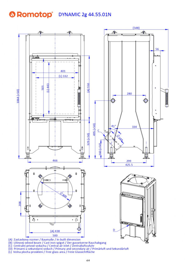 Romotop - Focar lemne, DYNAMIC D2L01 44x55 - imagine 3