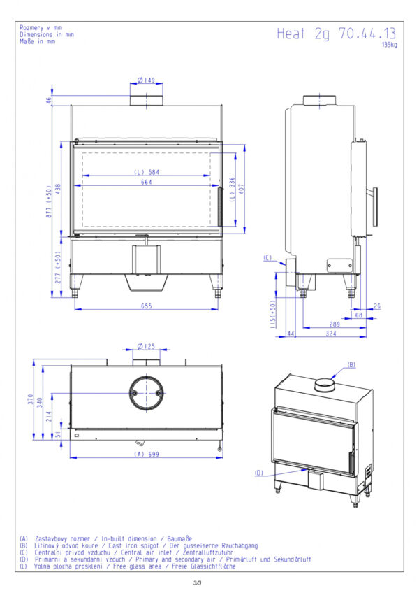 Romotop - Focar  lemne HEAT H2P13 70x44 - imagine 2
