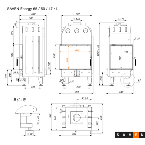 SAVEN Energy Focar sticlă 65х50х47 L - imagine 12
