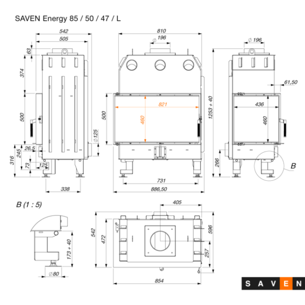 SAVEN Energy Focar sticlă 85х50х47 L - imagine 8