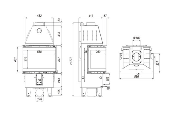 Focar Defro cu 3 geamuri INTRA SM C - imagine 2